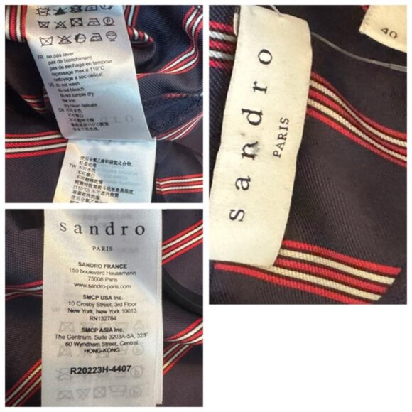 SANDRO Respect Striped Long Sleeve Preppy Satin Twill Belted Dress Lightweight - Picture 11 of 16